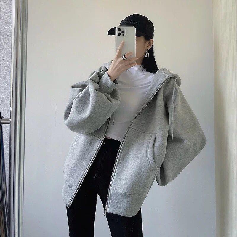 Women's 2022 Korean Style Loose Thin Plus Velvet Hooded Sweatshirt