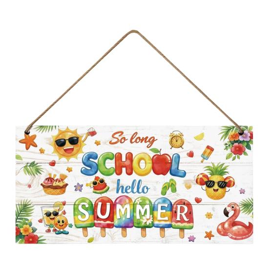 Summer Themed Gifts Wooden Hanging Sign, Beach Theme Welcome Sign Front Door Decor with Coastal Home Decorations Rope, Colorful Hanger for Seasonal