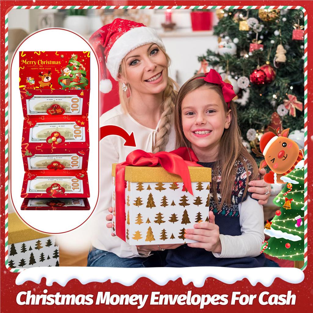 Santa Claus Gold Foil Red Envelope 6 Card Slots Foldable Diy Creative Holiday Gift For Christmas New Year
