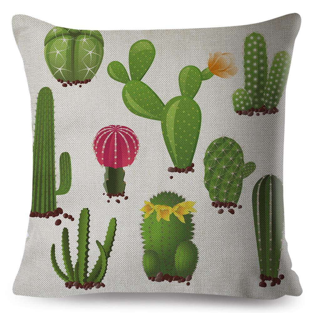 Scandinavian Style Cushion Cover Hand Drawn Cactus Floral Design Soft Square Pillow Gift Home Decor Xcm