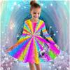Mädchen Freizeitkleid mit 3D-Einhorn-Print, Rundhalsausschnitt, lange Ärmel, Kinder Prinzessinenkleid