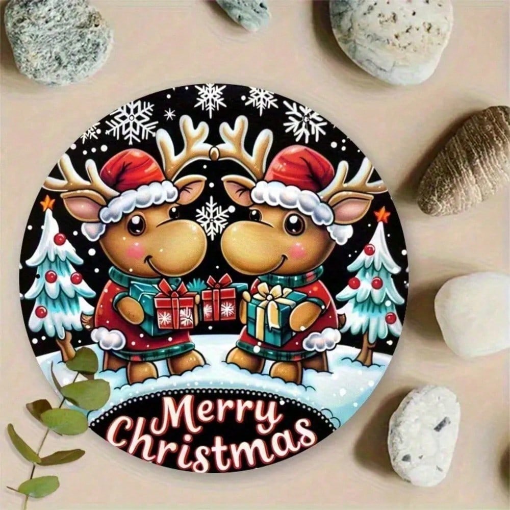 

Merry Reindeer Round Aluminum Sign 2D Flat Print Wall Decor For Home Office Holiday Party 20x20 разноцветный