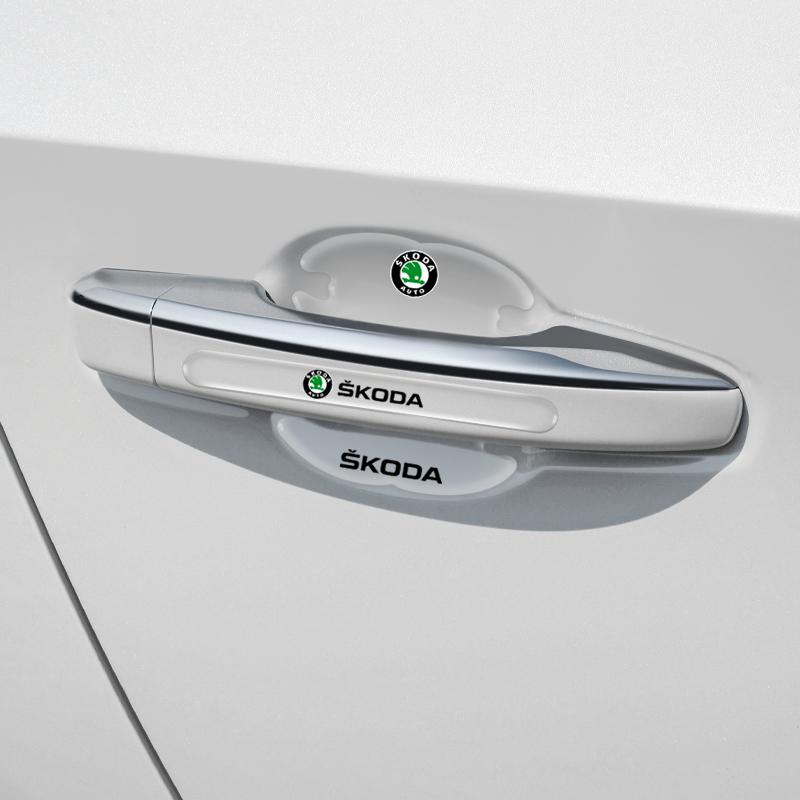 4/8Pcs Car Door Handle Sticker Protective Film Decals Accessories For Skoda Octavia MK2 MK3 2 3 A7 Fabia Karoq Kodiaq Rapid afx388
