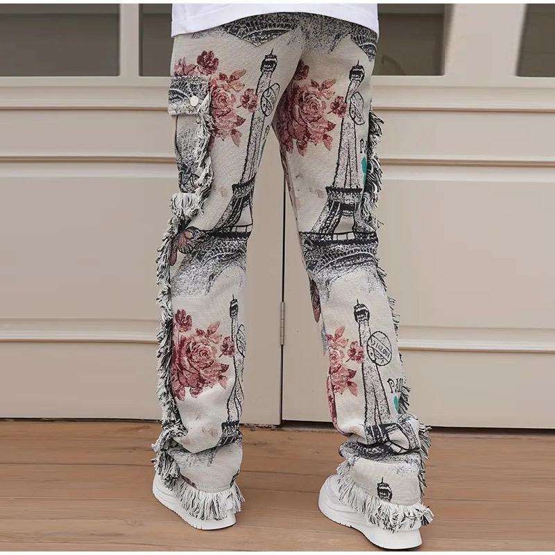 Vintage Digital Animal Printing Loose Jeans Men Mid Waist Casual Pants 2025 Spring Autumn Fashion Streetwear Long Denim Pant for Male