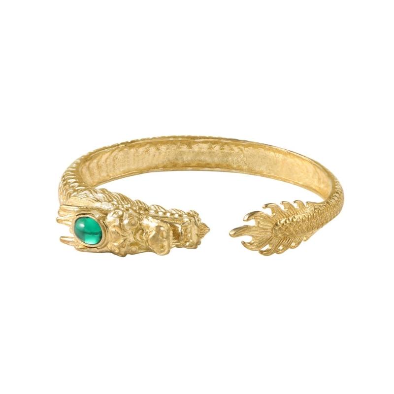 

Mythical Dragon Jewelry Brass Cuff Bracelet Artistics Engraved Gemstones Detail Traditional Asian Styles Gifts