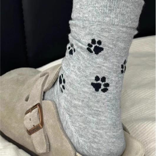 3pairs Cute Dog Claw Printed Women's Cartoon Dog Paw Sock Animal Pattern Soft Sweat Absorbing Breathable Casual Socks for Girls