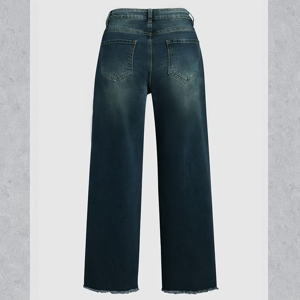 Ladies' Jeans Trend Casual Fashion Straight Leg Wide Leg Mid Waist Casual Fringed Denim Cropped Pants