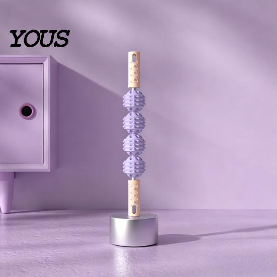 Back Massage Stick Foam Roller 4-Ball Stick, Deep Tissue Muscle Sore Pain Relief Arm Massager, Massager for Leg Belly