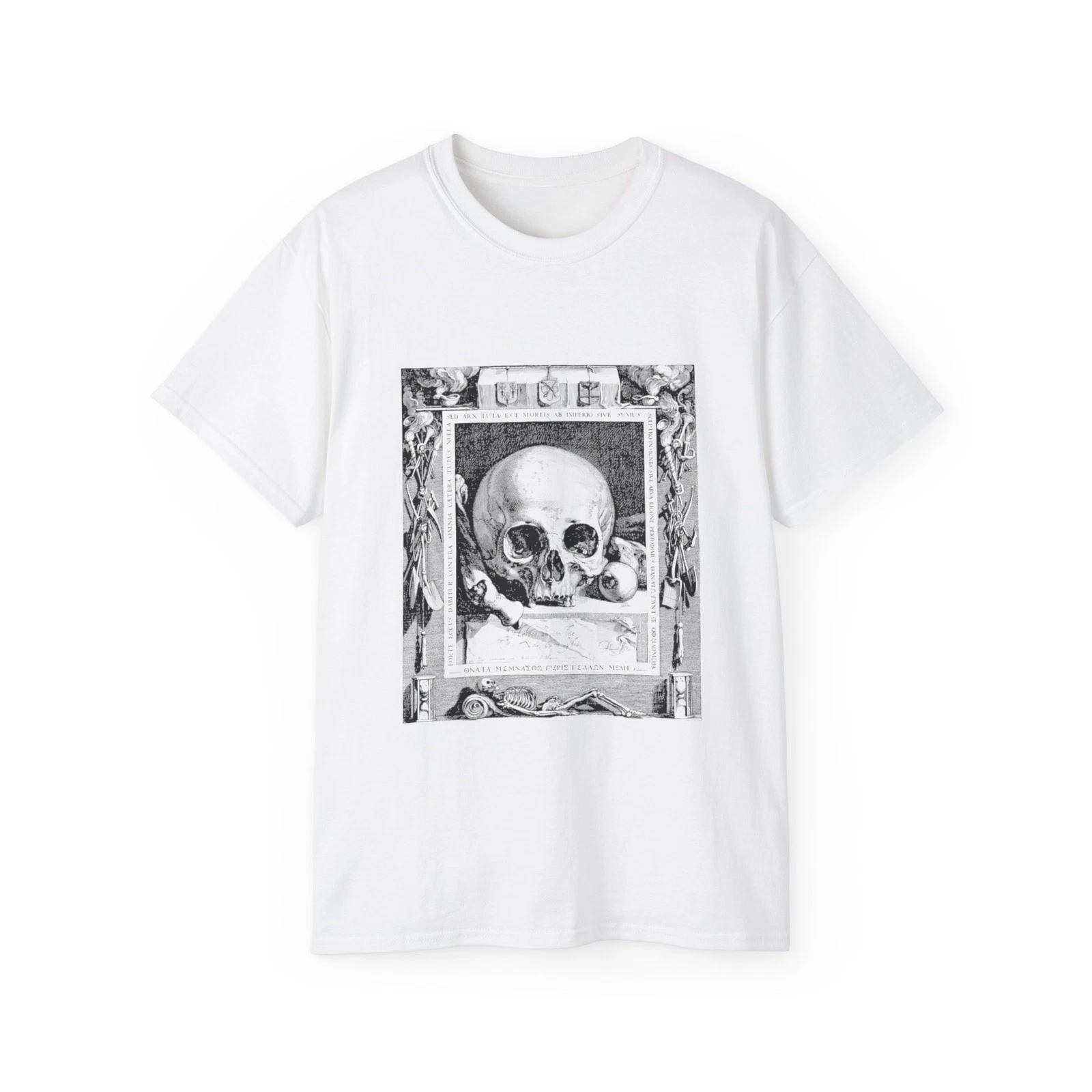 Memento Mori Line Art Macabre Reminder Skull | Custom Graphic T-Shirt XL