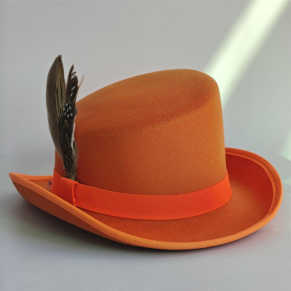 Sloping Top Man Fedora Unisex Gentleman Cosplay Derby Bowler Hat British Shape Hat Autumn Winter Magic Hat Feather Accessories