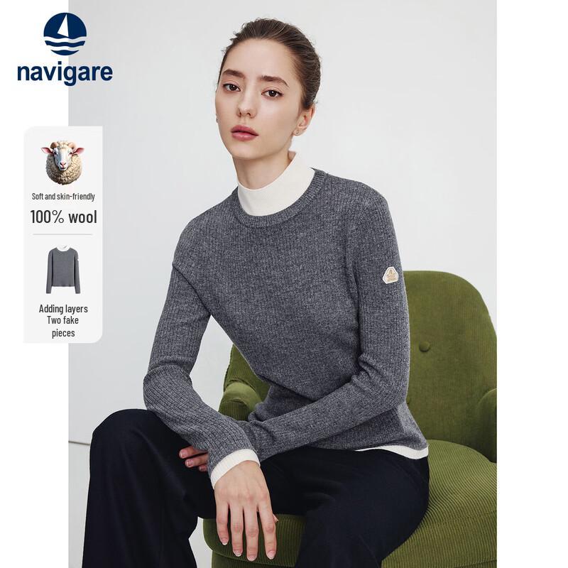 Navigare Women's Faux Two-Piece All Wool Knitted Sweater