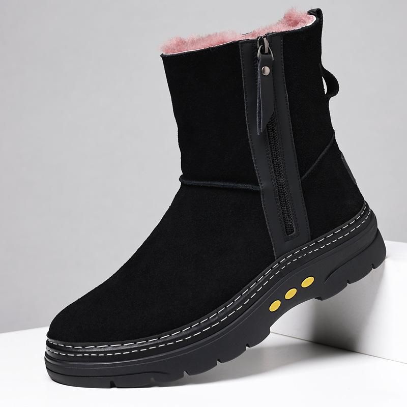 

Зимние мужские сноубутсы из новой шерсти, натуральная кожа, коровья замша, теплые, для улицы, высокие, обувь из хлопка Северо-Востока, мужские, тренд 44 чёрный