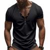 Men's Slim Fit Deep V-Neck Button Henley Short Sleeve T-Shirt.