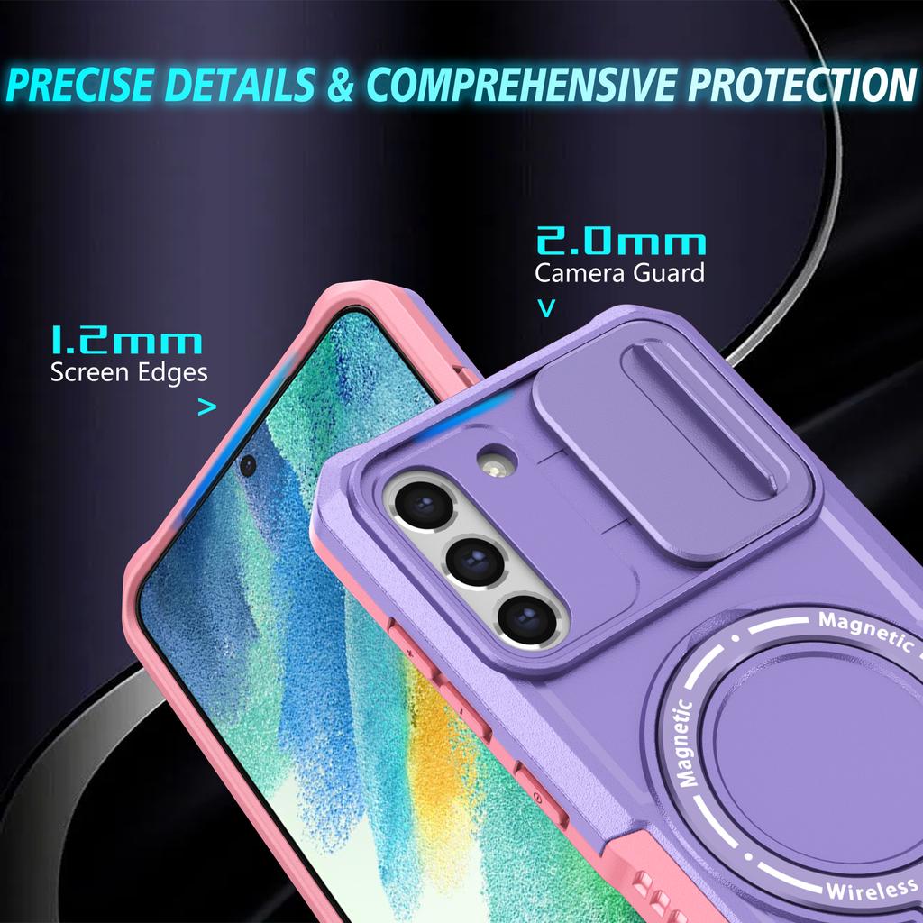 For Samsung Galaxy S21 FE 5G Case PC+TPU Magnetic Phone Shell with Slide Camera Cover