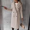 Women's Spring 2025 Versatile Woolen Double-Breasted Long Sleeve Coat with Welt Pockets