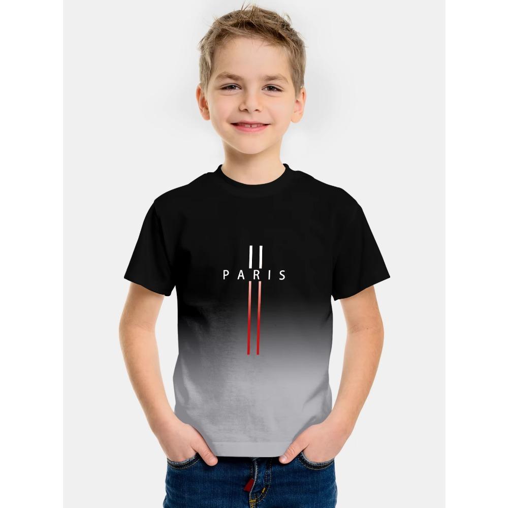 Kids Clothes Gradient Paris Printed T-Shirt Summer Outdoor Boys Girls Casual Short Sleeve Fashion Trend Street Child Top