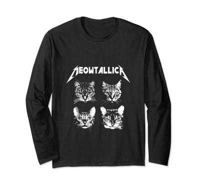 Meowtallica Black White Funny Parody Band Cat Kitten Lover Long Sleeve T-Shirt