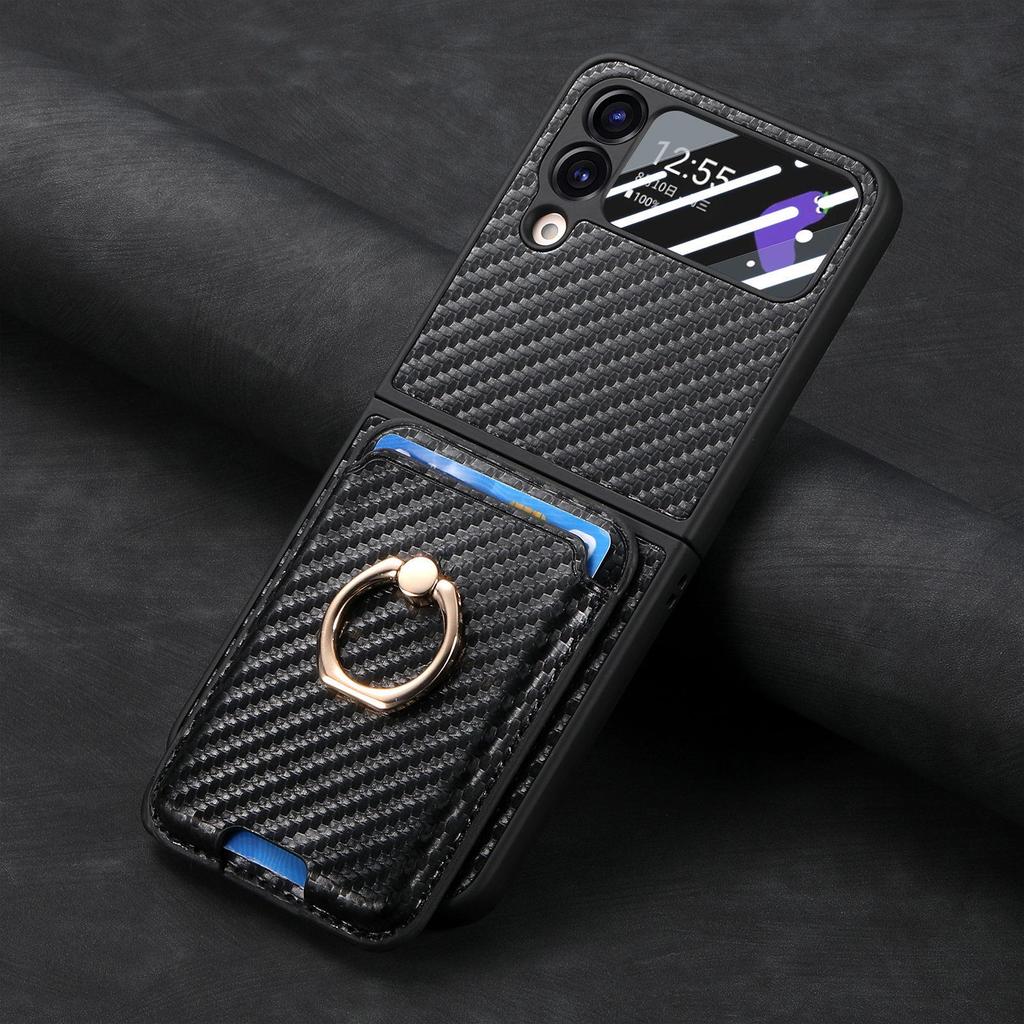 Samsung Z Flip6 Carbon Fiber Phone Case with Magnetic Card Holder for Z Flip5