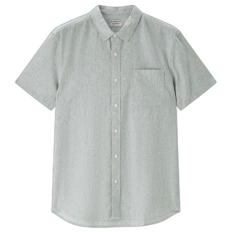 GIORDANO Мужская хлопково-льняная рубашка с коротким рукавом XL