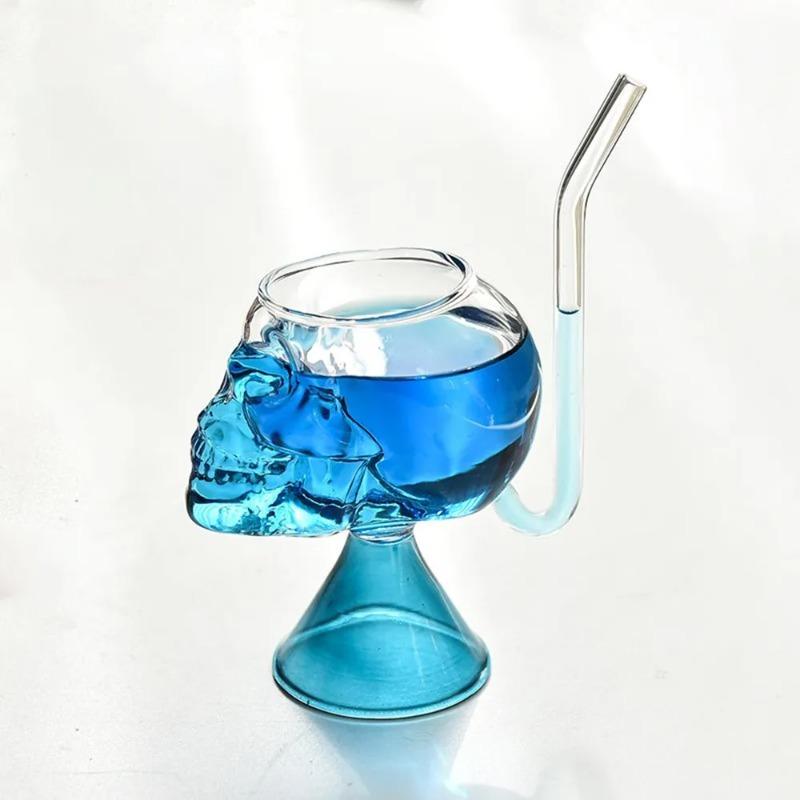 Halloween Creative Skull Glass Cup with Straw Bar Wine Cocktail Whiskey Glass Transparent Gift
