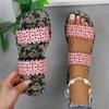 Summer Outer Wear One Word Flip Flops Printed Hollow Out Fashion Lightweight Casual Sandal Flops