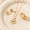 Womens Titanium Steel Clover Jewelry Set Gold Plated Full Necklace Earrings Ring Fashion Versatile