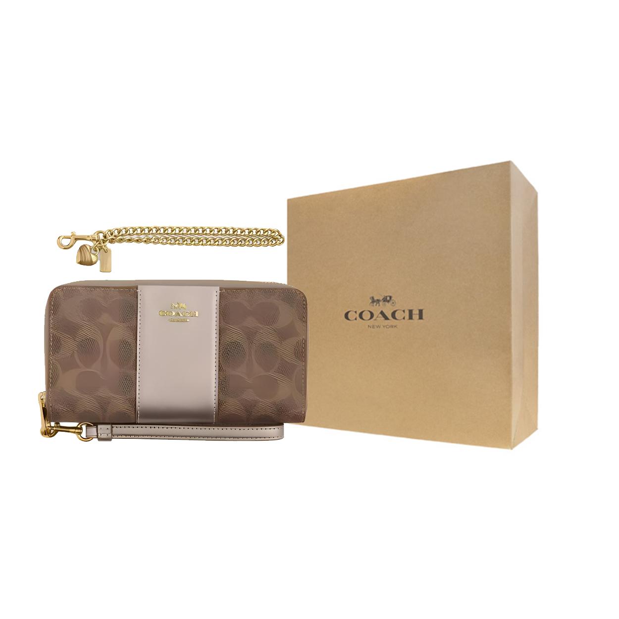 COACH Boxed Coated Canvas Wallet Womens Tan Light Champagne One Size жёлтый