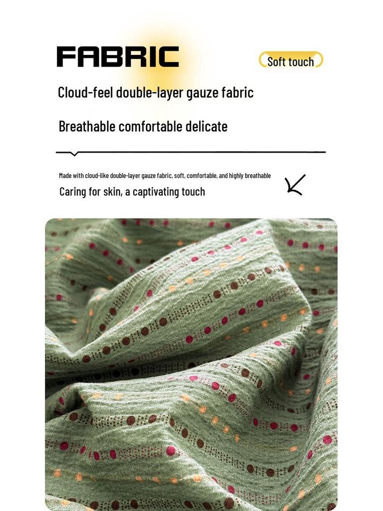 Double-Layer Gauze Cotton Printed Bedding Set - 3 or 4-Piece Options
