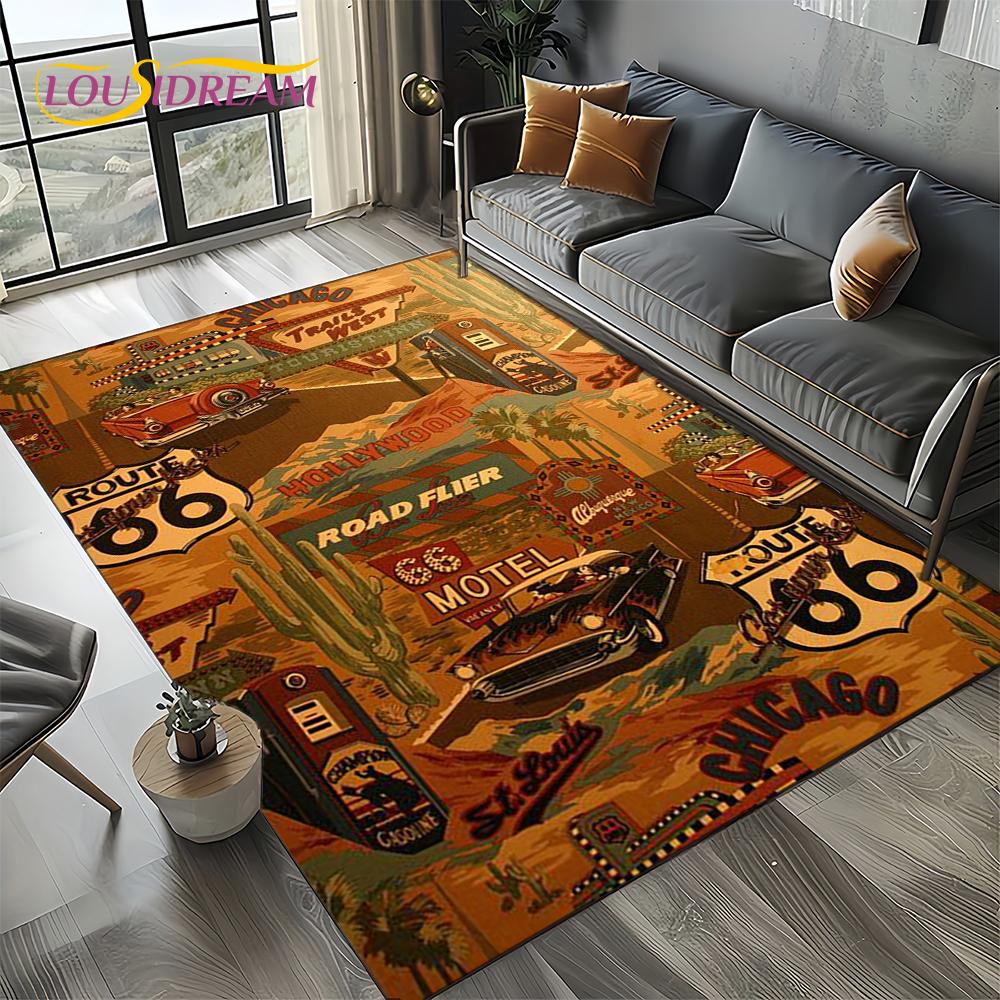 Retro America Historic Route 66,Mother Road,mãe EstradaCarpet Rug for Living Room Bedroom Home Sofa,Area Rug Non-slip Floor Mat