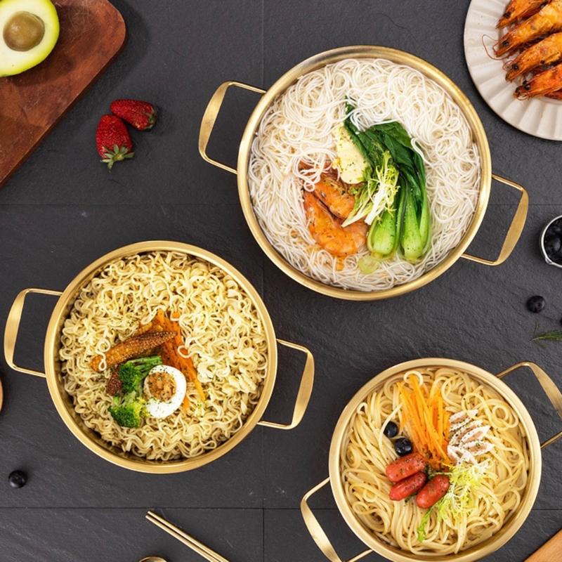 Korean Style Noodles Cooking Pot With Cover Comes and Eating Utensils Portable Stainless Steel Soup Pot