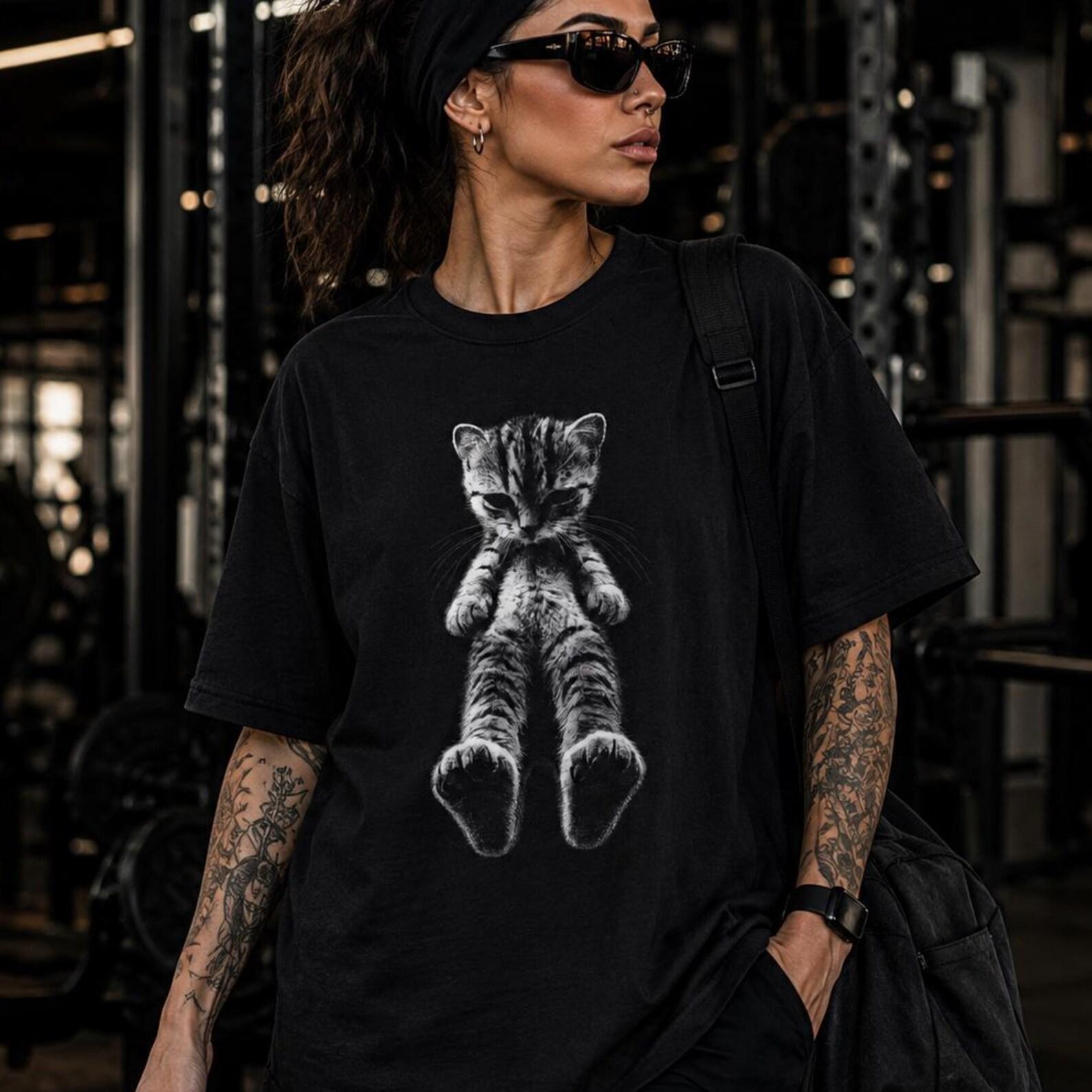 Sad Kitten Meme Shirt, Minimalist Cat Graphic Tee, Funny Cat Lover Gift S