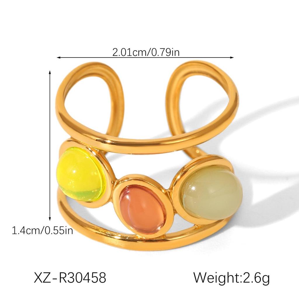 Eight-Pointed Star Natural Stone Sun Ring: Luxury Titanium Steel Open Design