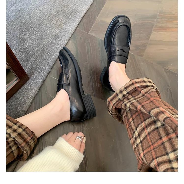 Cowhide version~ British style Oxford shoes round head one-pedal loafers women's leather low-heeled single shoes old small leather shoes