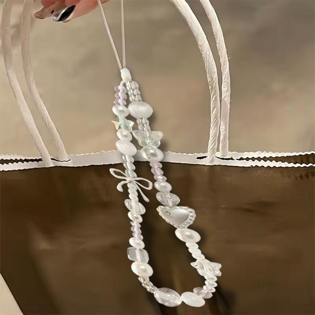 Korean Cute White Star Pearl Beads Phone Chain Trendy Pendant For iPhone For Camera Universal Accessories Lanyard Hanging Rope