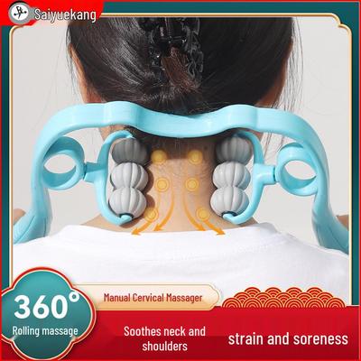 Manual 6-Wheel Cervical Massager: Multifunctional Neck & Shoulder Device with Lumbar Kneading.