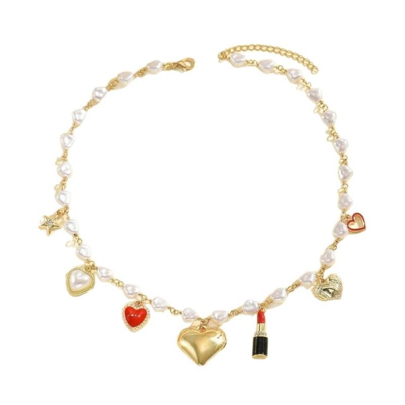 

Elegant Double Layer Heart or Flower Pendant Necklace Featuring Faux Pearls And Adjustable Chain For Women 1