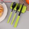 3 In 1 Portable ABS Plastic Cutlery Set Foldable Folding Spoon Fork Chopsticks Set With Box Picnic Camping Travel Tableware Set