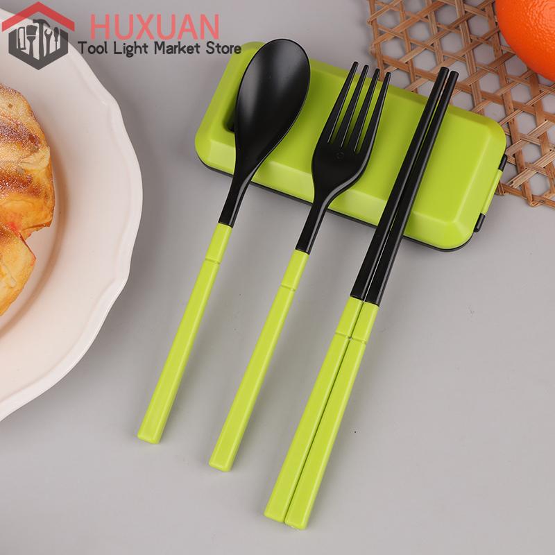 Ensemble de couverts 3 en 1 en plastique ABS portable pliable cuillère fourchette baguettes avec boîte ensemble de vaisselle de pique-nique camping voyage