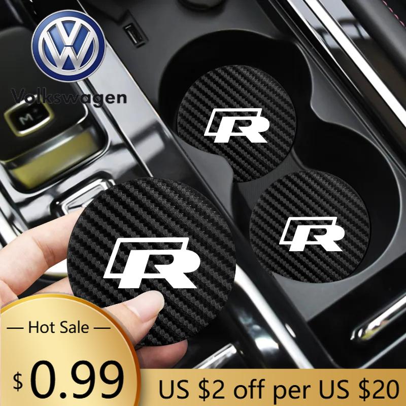 Für VOLKSWAGEN VW 2 Stück Leder-Untersetzer Geräuschdämpfend Wasserbecher-Pad Kissen für Volkswagen R Touran Scirocco Passat Amarok T5 Phaeton