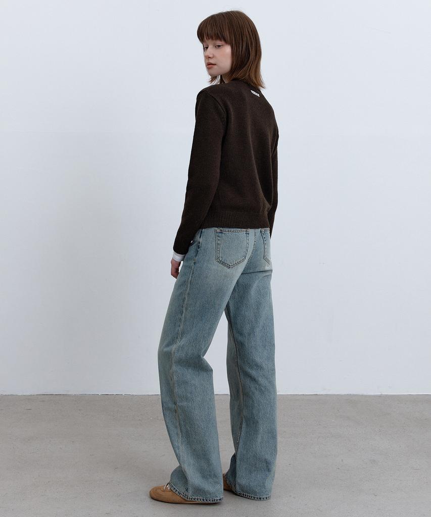 Isibchilwai Wool Round Neck Knit Cardigan (Brown)