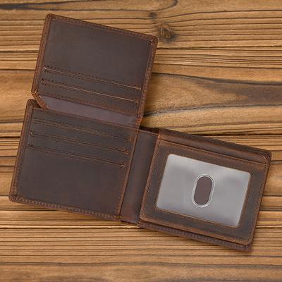 Vintage Genuine Leather Men's Wallet Bifold Cowhide Purse with Flap Double ID Windows