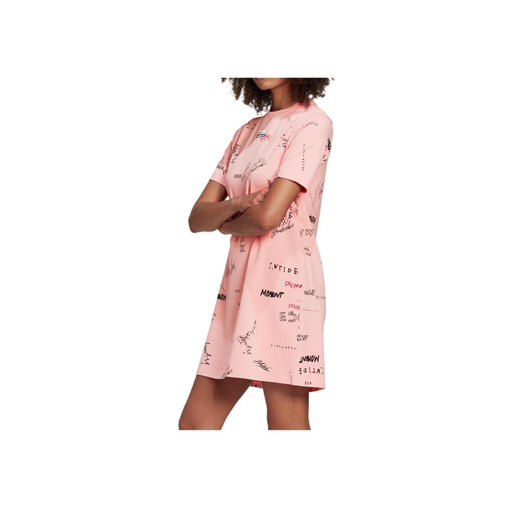 Adidas All Over Print Round Neck Casual Short Sleeve Dress Women Dresses Pink GJ7104