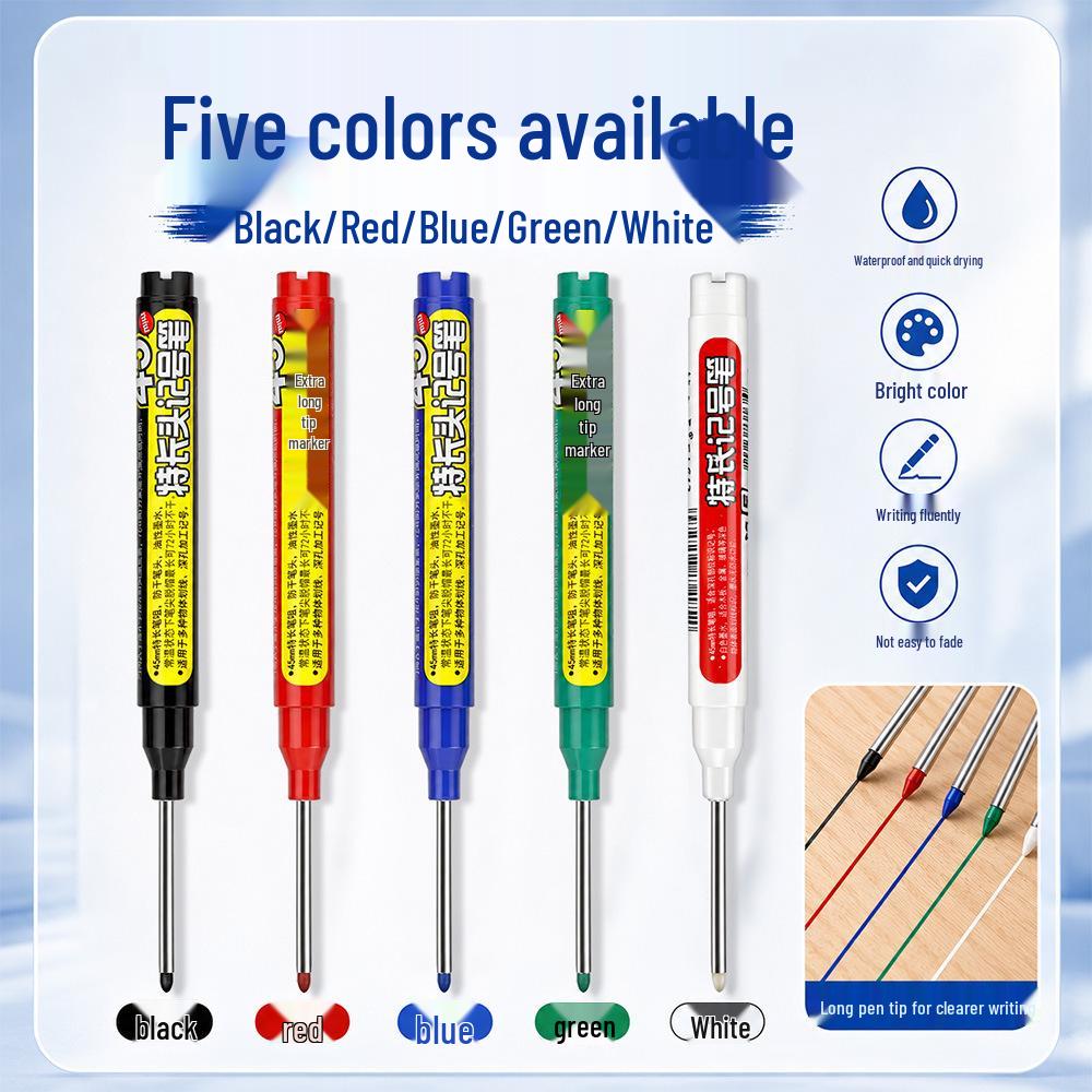 45mm Deep Hole Marker Pen for Woodworking & Metalworking - Multi-Color, Long Tip, Waterproof, Oil-Based, with Scale.