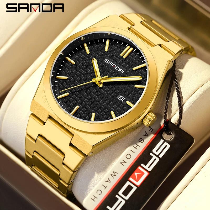 SANDA Top Brand Fashion Man Watches Luminous Waterproof High Quality Stainless Steel Big Dial Date Quartz Business Men's Watches