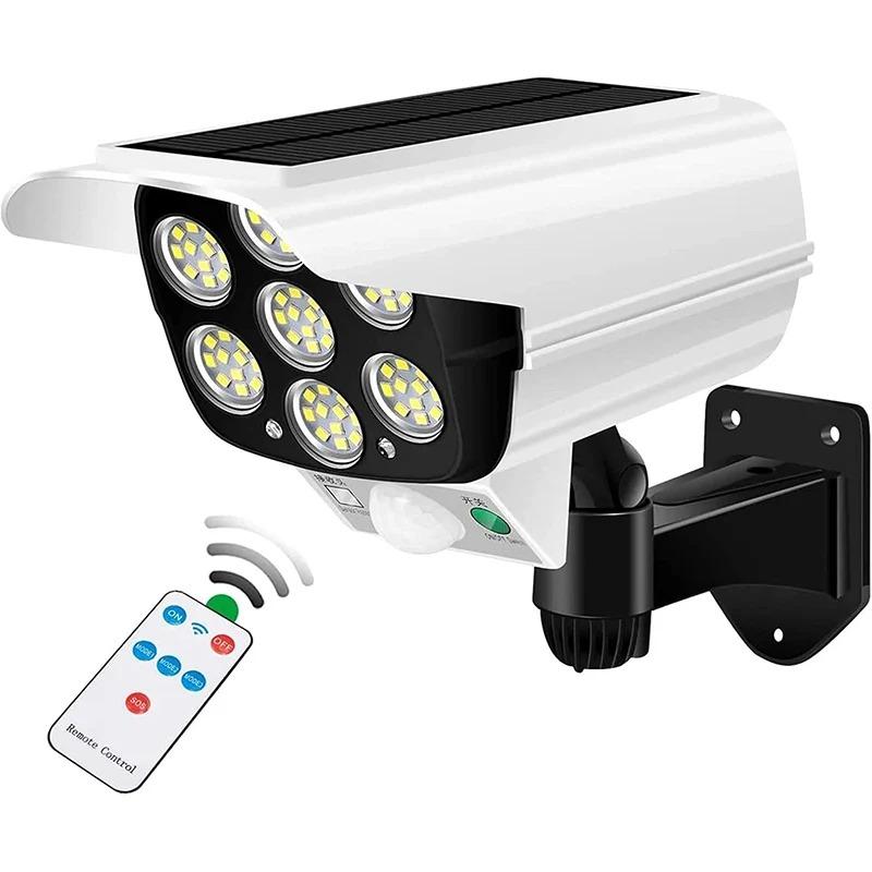 Solar Light Motion Sensor Security Dummy Camera Wireless Outdoor Flood Light IP65 Waterproof 77 LED Lamp 3 Mode for Home Garden
