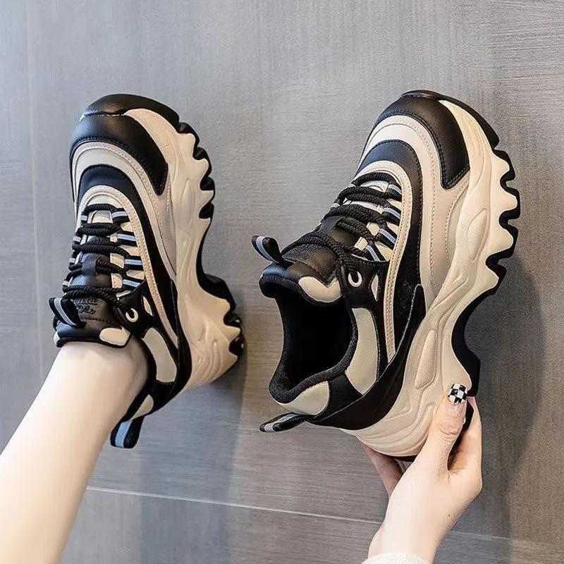 Sneakers Women Casual White Shoes 8CM Fashion Height Increasing Thick Bottom Spring Platform Leather Woman Chunky Sneakers
