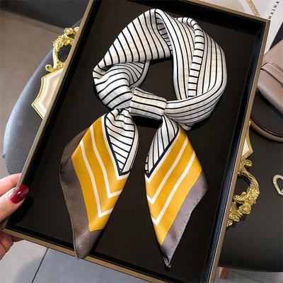 New Luxury Brand Silk Square Plaid Scarf Women Satin Neck Hair Tie Band Soft Work Neckerchife  NEW Hijab Head Female Foulard