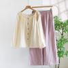 Women's Pure Cotton Gauze Pajama Set - Spring/Summer, Long Sleeve, Nine-Point Pants, Loose Fit, Japanese Style, Solid Color.