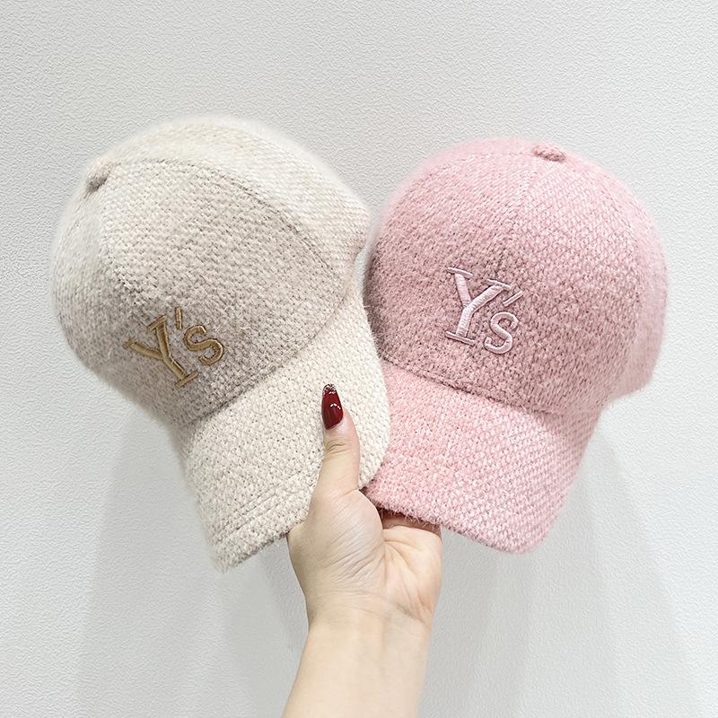 Casual and Versatile Lambswool Peaked Hat for Women, Winter Korean Fashion Trendy Embroidered Letter Baseball Cap