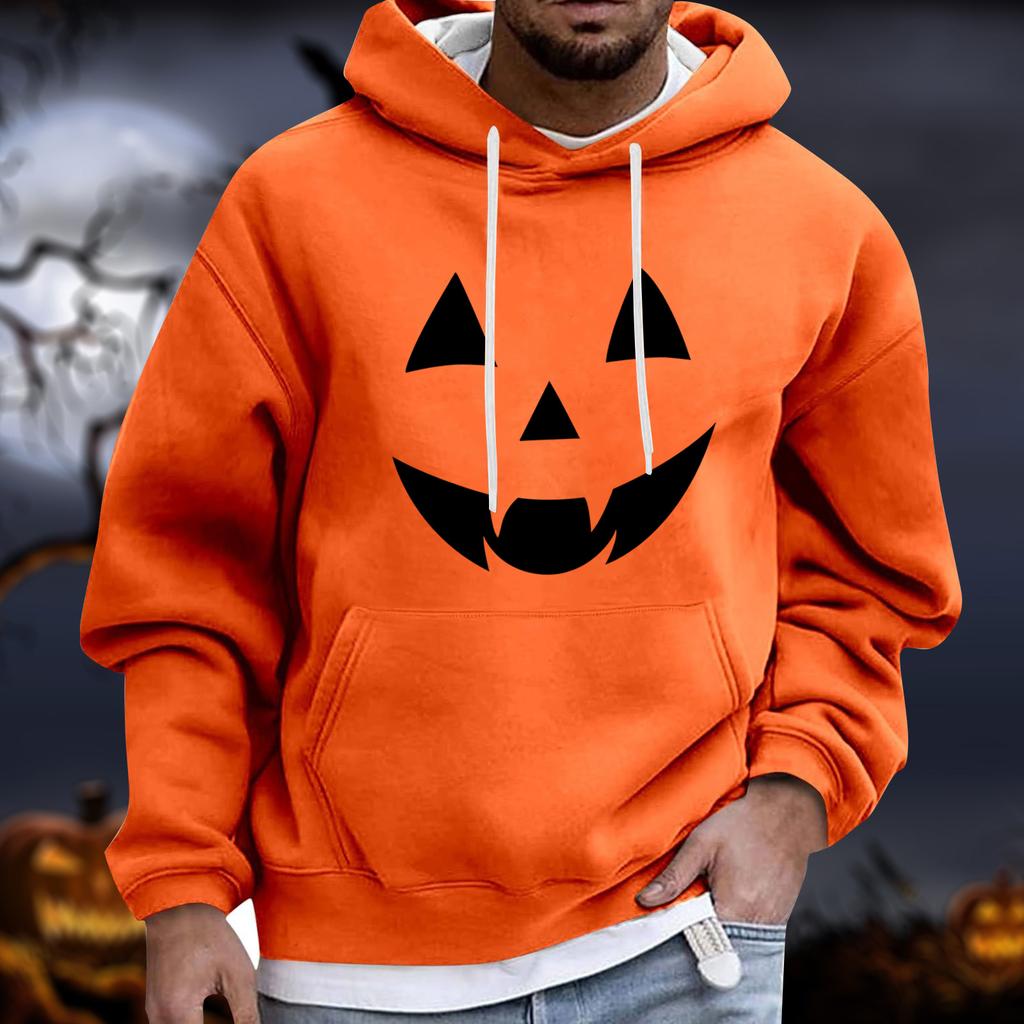 Men's Halloween Hoodie Funny Pumpkin Face Hoodie Scary Long Sleeve Top